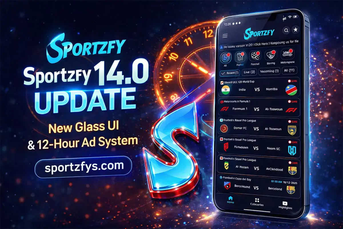 Sportzfy 14.0 Update – New Glass UI & 12-Hour Ad System